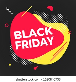 Black friday poster or banner design template vector illustration. Sale shopping discount banner for web or store discount clearance concept with simple shapes isolated on dark background.