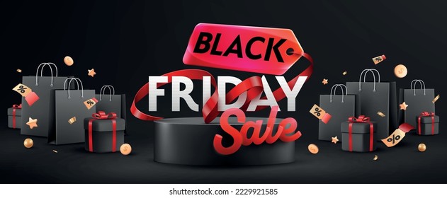 Black Friday Poster or banner with black gift 