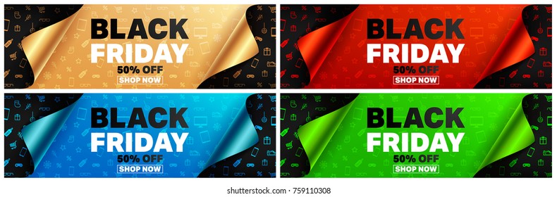 Black Friday Poster Or Banner With Open Gift Wrap Paper And Shopping Icons Concept.Vector Illustration EPS10