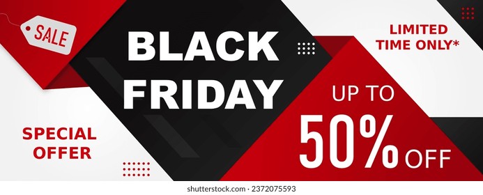 Black Friday Poster or banner. Black Friday poster. Black Friday Sale Banner. Black Friday sale inscription design template. banner. Vector illustration. Up to 50% off. 50% Discount.