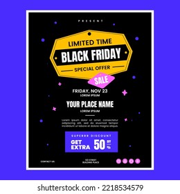 Black Friday Poster Brochure Design With Retro Style Fun Color