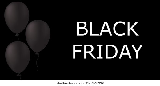 Black Friday poster design with black balloons on black background. Vector illustration