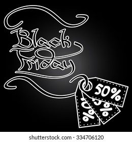 Black Friday poster design vector template. "Black Friday" lettering with three coupons with percentage discounts.