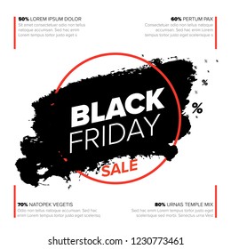 Black Friday poster flyer template - black splash with white text and red frame