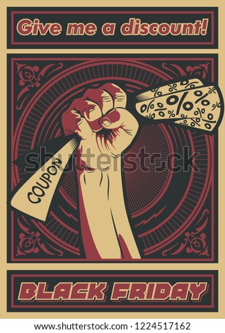 Black Friday Poster Obey Stylization Fist and Discount Coupon