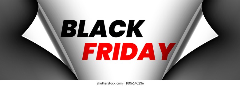 Black Friday poster. Black ribbon with curved edges on white background. Sticker. Vector illustration.