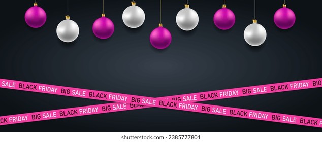 Juego de afiches del viernes negro. Cinta rosa con texto de venta y etiqueta. Diseño abstracto minimalista para banner web, medios sociales y afiche promocional. Ilustración del vector