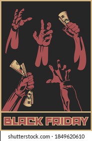 Black Friday Poster, Shoppers Hands and Money