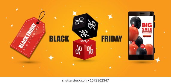 black friday poster with smartphone and decoration vector illustration design