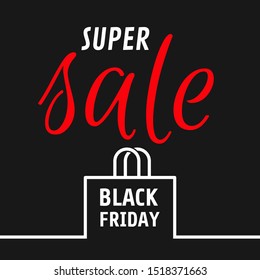 Black friday poster with super sale text and shopping bag