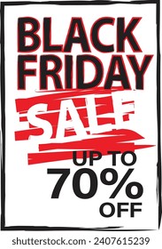Black Friday Poster template in red, white and black colors. Grunge and brushstroke details. Vector illustration. Use for promotion.