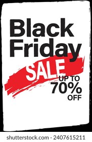 Black Friday Poster Vorlage in Weiß, Rot und Schwarz. Details zum Grunge- und Pinselstrich. 
Vektorgrafik. Verwendung für Werbung und soziale Medien.