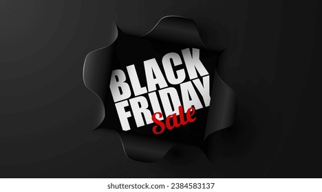 Black Friday poster. Black torn paper with curved edges. Vector illustration.