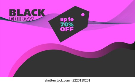 Black Friday poster vector. Abstraction with pink background. Discounts up to 70%