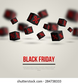 Black Friday Poster. Vector Illustration. Design Template for Holiday Sale Event. 3d Cubes with Percents. Original Festive Backdrop.