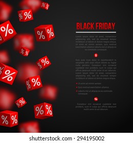 Black Friday Poster. Vector Illustration. Design Template for Holiday Sale Event. 3d   Cubes with Percents. Original Festive Backdrop.