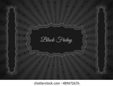 Black friday poster with vintage black frame for marketing, discount and big sale advertising usually during christmas time. Business poster contains text: Black Friday