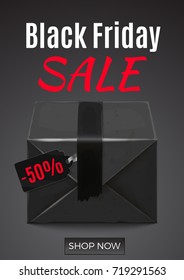 Black Friday poster with wrapped black box and tag.