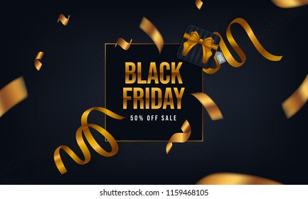 Black Friday posters with tape, boxes, and gold colored