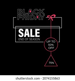 Black friday. Present. Sale design template. Text with decorative red bow and price tag.