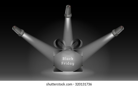 black friday present and three lights on black background