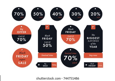 Black friday price red stickers and tags. Vector Winter holiday season marketing sale campaign visuals