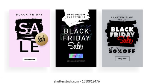 Black Friday price reduction vector landing page templates set. Grand sale promo banner collection. Discount advertising pack on white background. Seasonal promotion. Special offer
