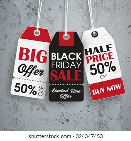 Black friday price stickers the concrete background. Eps 10 vector file.