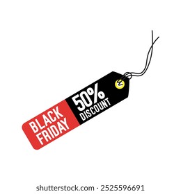 Black Friday price tag 50 off red or black color illustration design and 50 off tag or discount tag design vector 