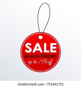 Black Friday price tag. Up to 75% price off. Sale and discount banner. Vector illustration.