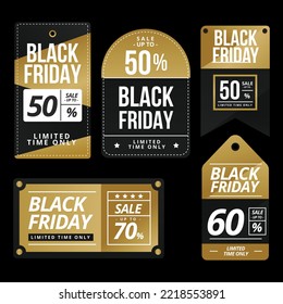 Black Friday Price Tag Sticker Set Template with Elegant Color Black Gold