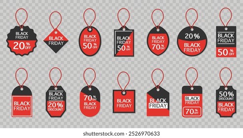 Precio de viernes negro etiqueta la colección. Etiquetas de Black Friday. Anuncios aislados de la cinta de la venta del viernes negro