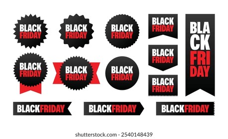 Black Friday Preisschilder Kollektion, Sonderangebot oder Einkaufsrabatt-Etikett, Preisschild, flache Vektorgrafik-Symbol-Set