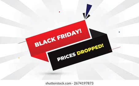 Black Friday Preços Dropped editável eps formato web banner vetor arte ilustração modelo design vermelho gradiente preto cinza formas amarelas negrito branco cinza gradiente abstrato ilustração sol brilhar
