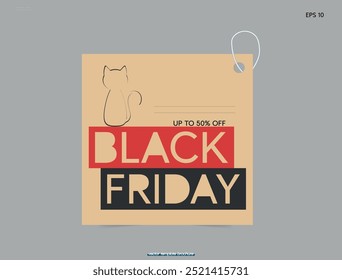 Black Friday , printable tag .Black cat Vector graphics.