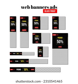 Black friday product discount web set banner design for social media posts, minimal design concept