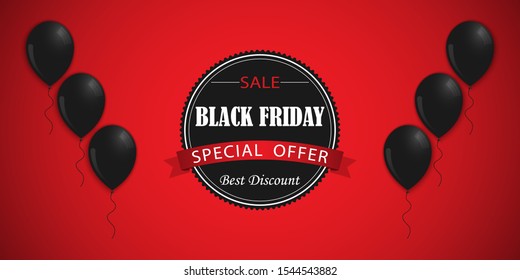 Black Friday. Product discounts. Sale. Black balloons. Vector illustration