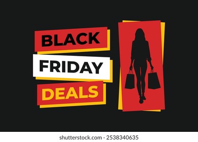 Black friday promo banner and women shopping silhouette