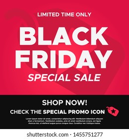 Black Friday Promo Sale Social Media Post. Editable Template Limted Time Offer.