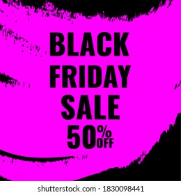 Black Friday promotion abstract banner with pink brush drawing. Promotion poster. Vector stock illustration.