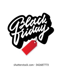 Black Friday. Promotional badge sign label symbol. Vintage Brush Script Lettering.Great way to spread the word about your business,special offers,discounts,deals,bargain etc. Vector Illustration.