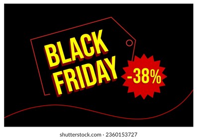 Black Friday Promotional Banner Design Vector Template with 38% off text and Sale Badge. Big Sale.