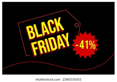 Black Friday Promotional Banner Design Vector Template with 41% off text and Sale Badge. Big Sale.