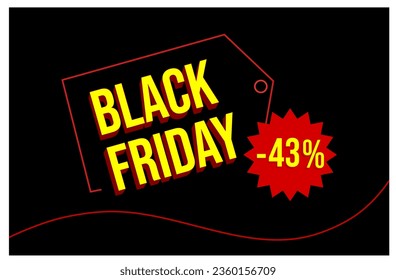 Black Friday Promotional Banner Design Vector Template with 43% off text and Sale Badge. Big Sale.