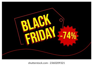 Black Friday Promotional Banner Design Vector Template with 74% off text and Sale Badge. Big Sale.