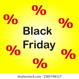 Black Friday promotional banner with percent signs on a yellow background.