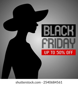 Promociones de Black Friday, Silueta de mujer con una etiqueta de venta de compras