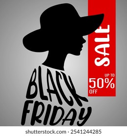 Promociones de Black Friday, Silueta de mujer con una etiqueta de venta de compras