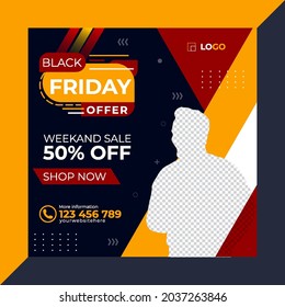 Black Friday PSD template, Black Friday banner design With creative shapes, Black Friday social media post offer design template, weekend sale offer