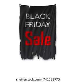 Black Friday. Black ragged flag on white background. vector illustration.
